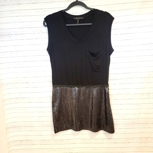 BCBGMAXAZRIA Mixed Media High Low Dress, size 4, Chrome Sequins, So cute! - Picture 1 of 8